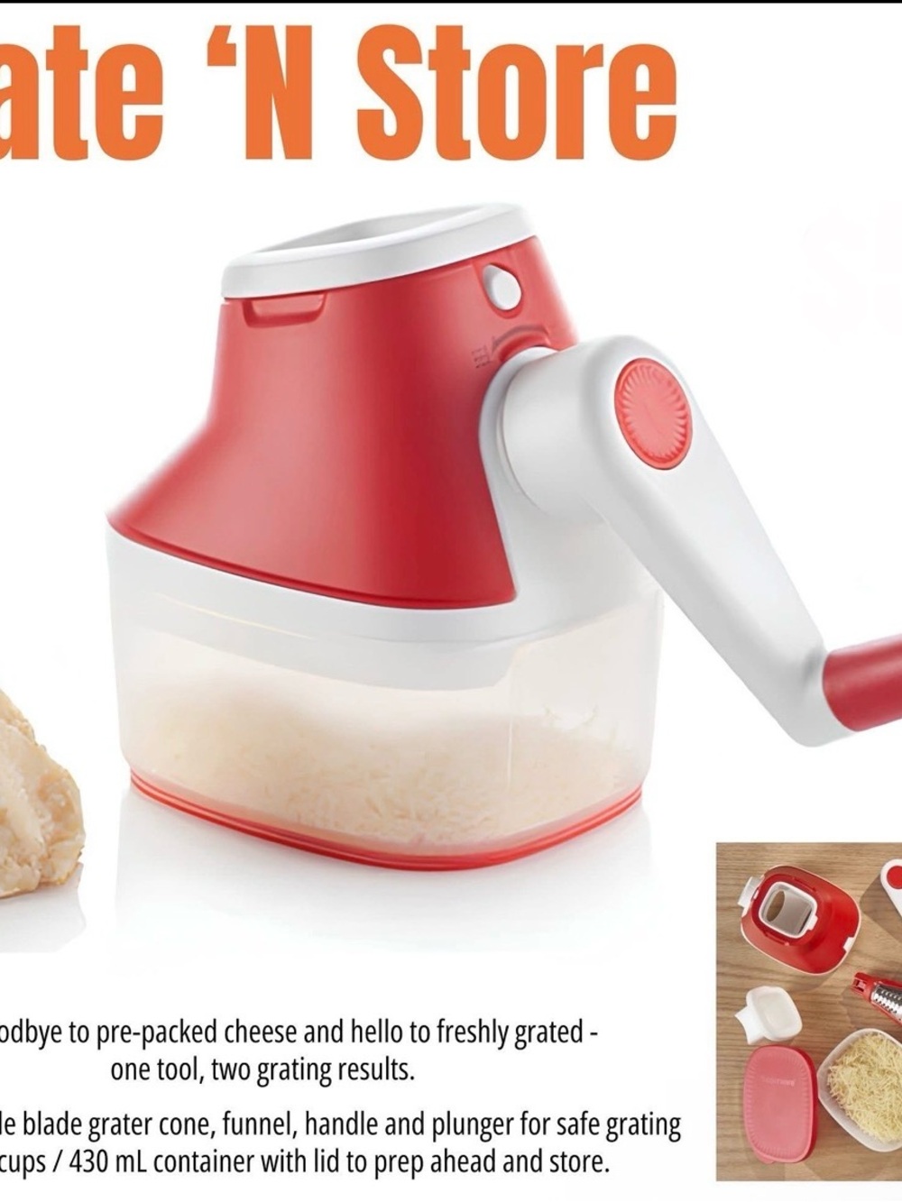 Tupperware Red and White Manual Cheese Grater